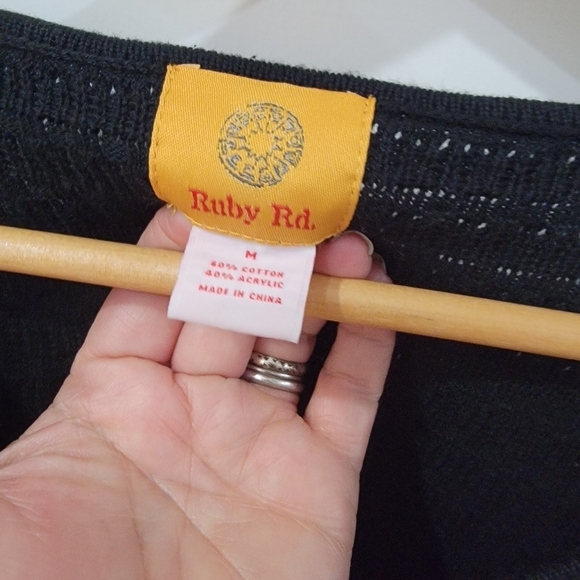 Ruby Rd Black Cardigan Embellished neck and Sleeve Hems Size Medium - Picture 5 of 13